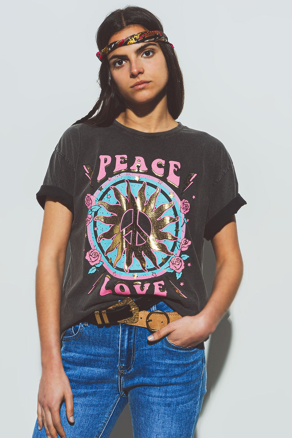 Thumbnail: Dark Grey Peace and Love Front T-Shirt
