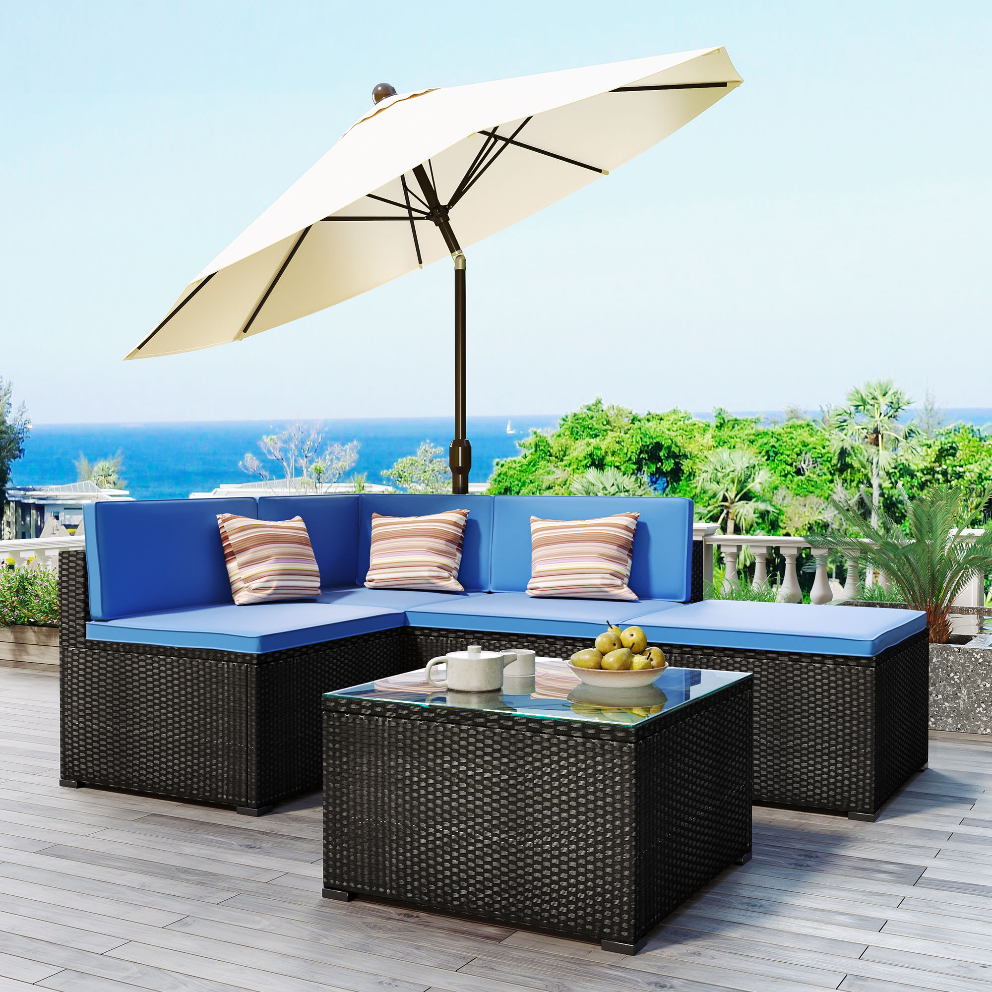 【No follow-up inventory this year】GO 5-Piece Patio Rattan PE Wicker Furniture Co