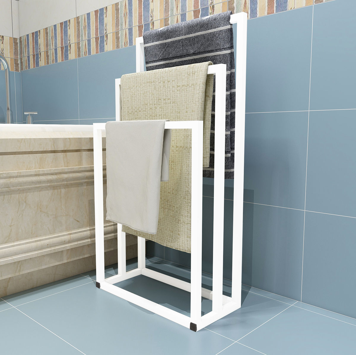 Metal Freestanding Towel Rack 3 Tiers Hand Towel Holder Organizer for Bathroom A