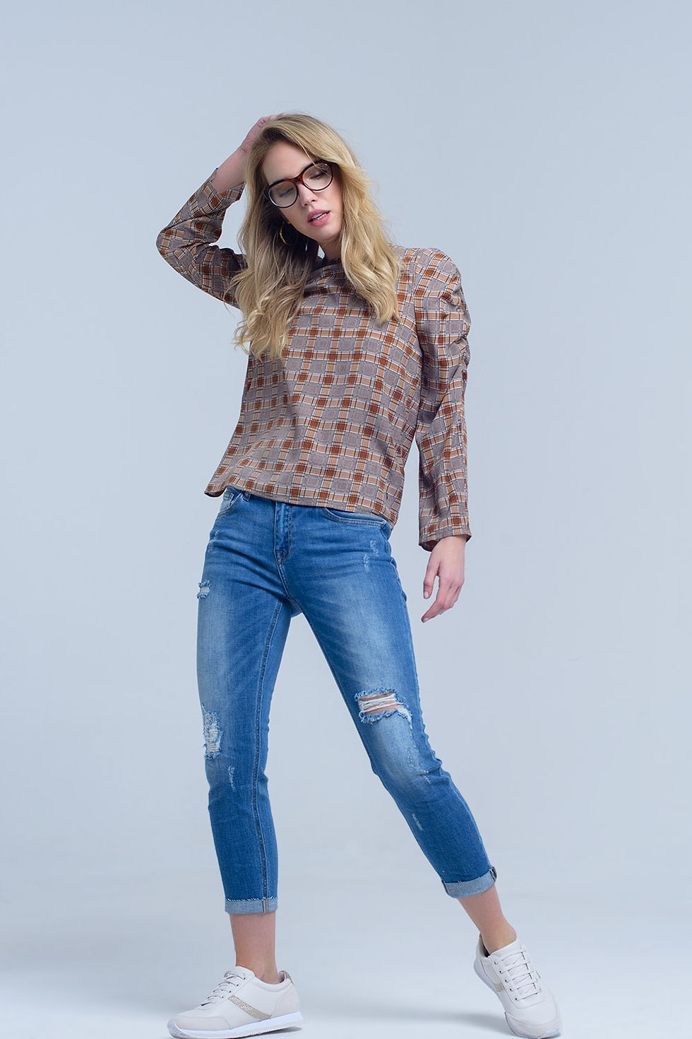 थंबनेल: Brown Top With Check Print