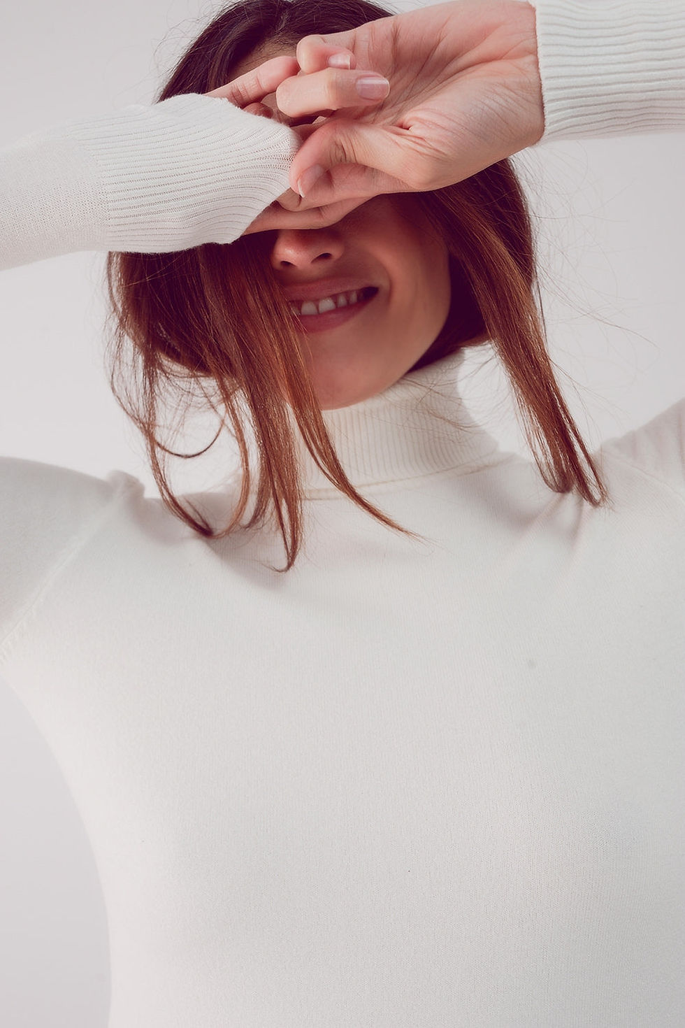 Thumbnail: Fine Knit High Neck Jumper in Cream