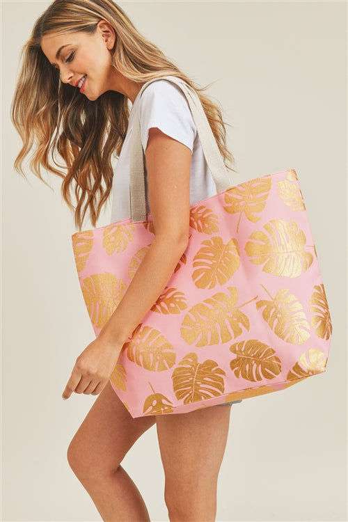 Thumbnail: Gold Foil Tropical Leaves Beach Trendy Tote Bag
