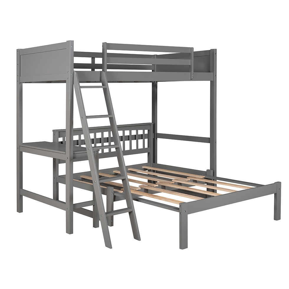 Miniature : Twin Size Loft Bed Wood Bed with Convertible Lower Bed and Desk ( Gray )