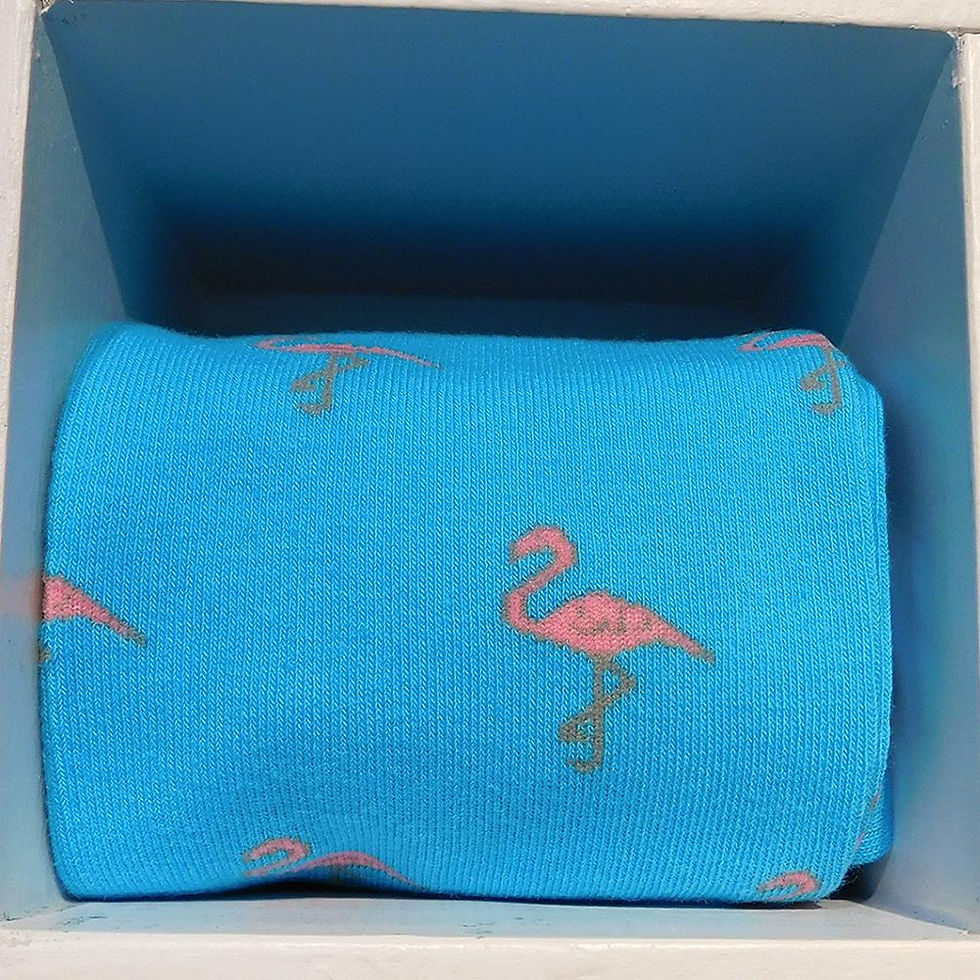 Thumbnail: Flamingo Socks - Men's Mid Calf - Pink on Aqua Blue