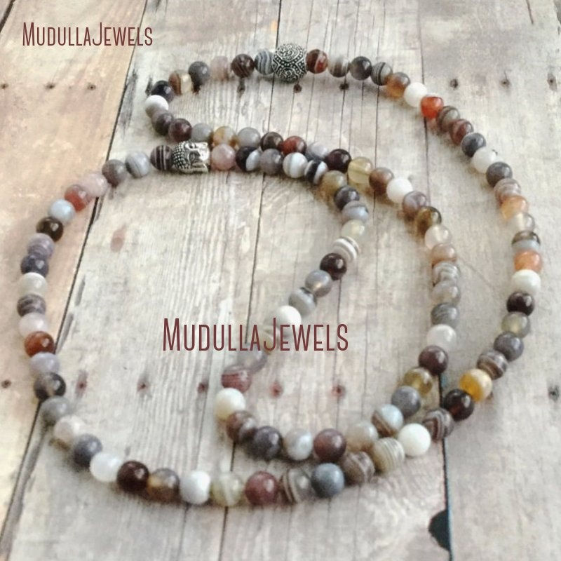 Thumbnail: African Opal Beads Yoga Jewelry Mala Necklace