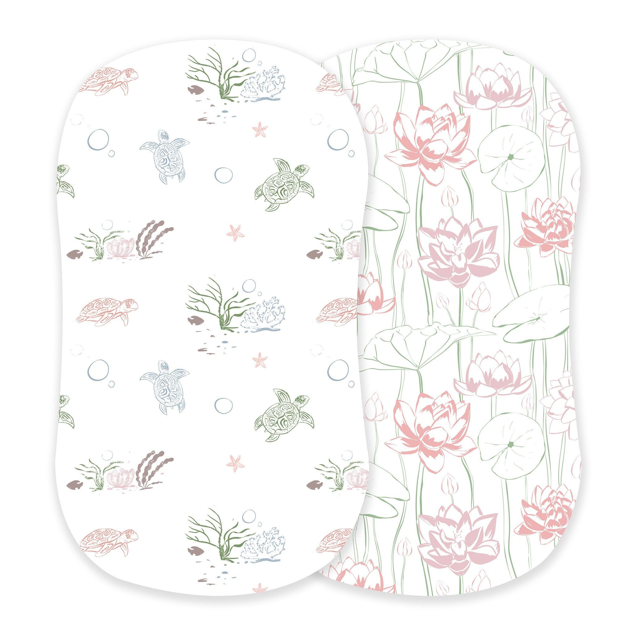 👼 Turtles and Water Lily Bamboo Changing Pad Cover/Bassinet Sheets