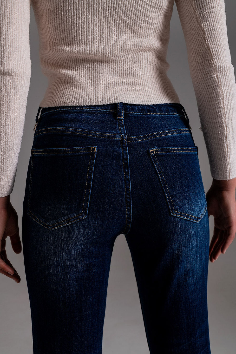 Thumbnail: Jeans With Strass Fringe at Pockets in Dark Wash