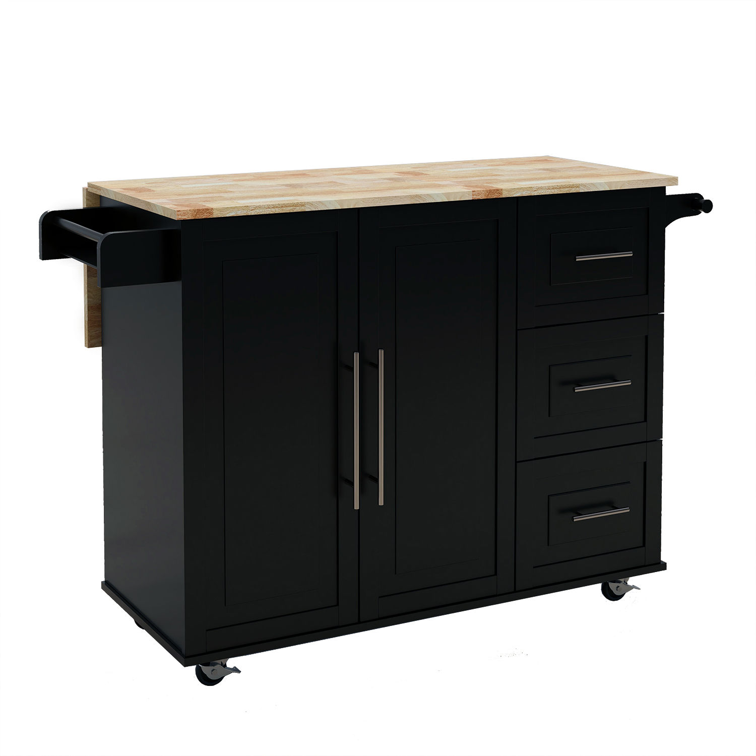 Kitchen Island with Spice Rack, Towel Rack and Extensible Solid Wood Table Top-B