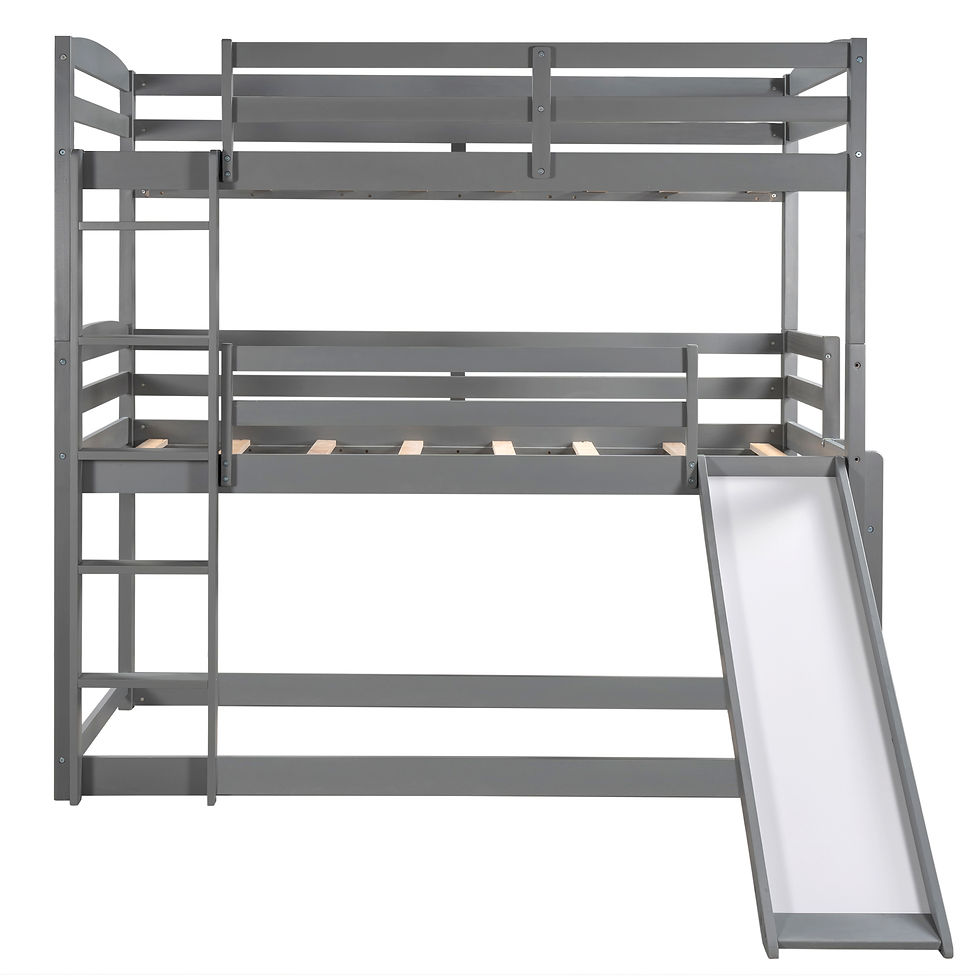 Miniature : Twin Over Twin Over Twin Adjustable Triple Bunk Bed with Ladder and Slide, Gray