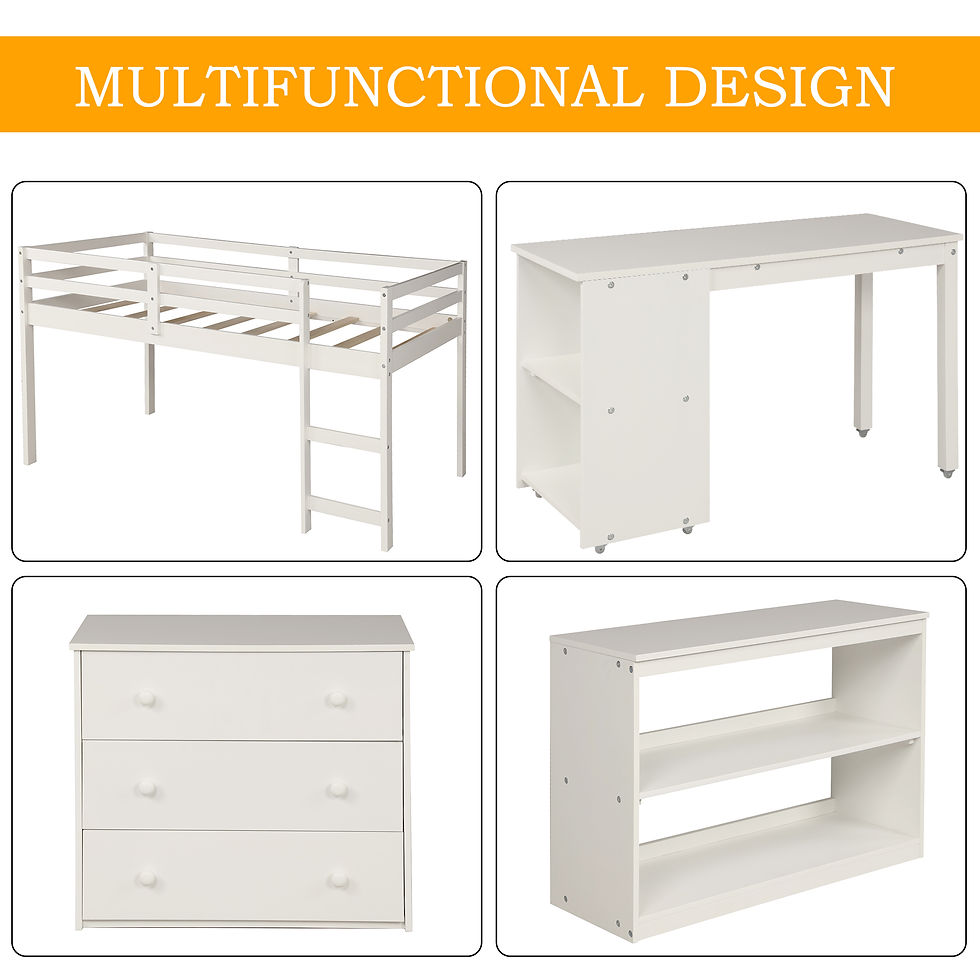 Thumbnail: Low Study Twin Loft Bed with Cabinet and Rolling Portable Desk White