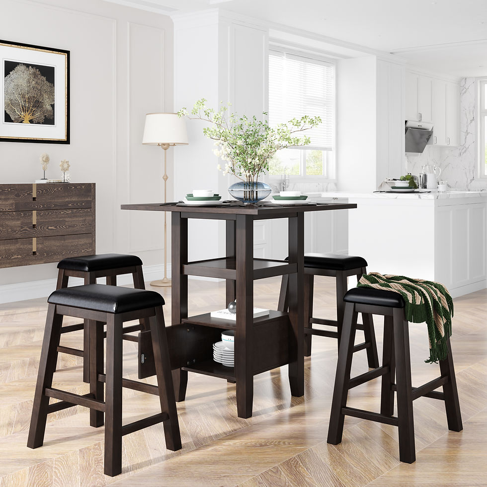Miniaturbild:  5 Pieces Counter Height Wood Kitchen Dining Table Set with 4 Upholstered Stools