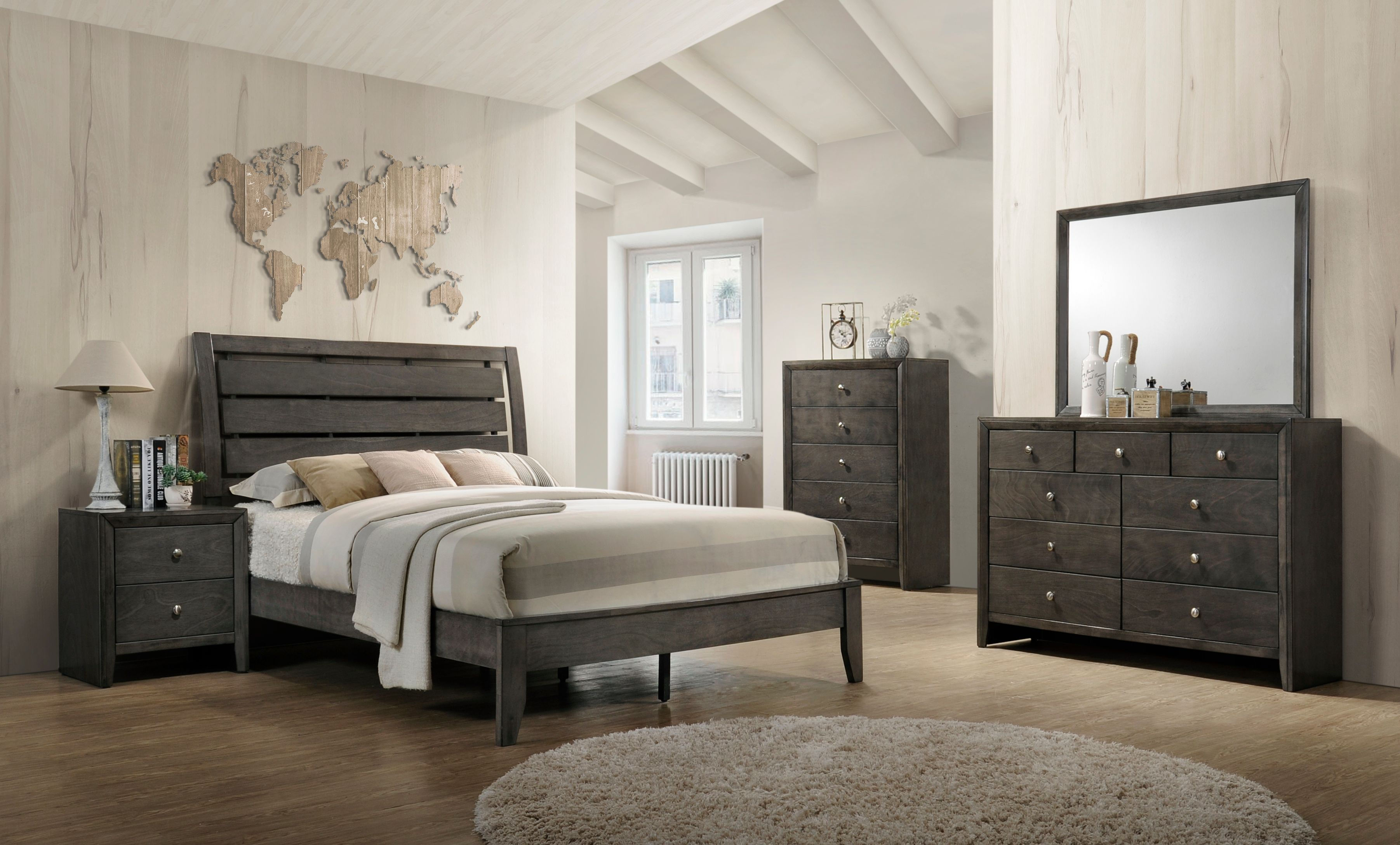 Ilana EKing Bed, Gray Finish 28467EK