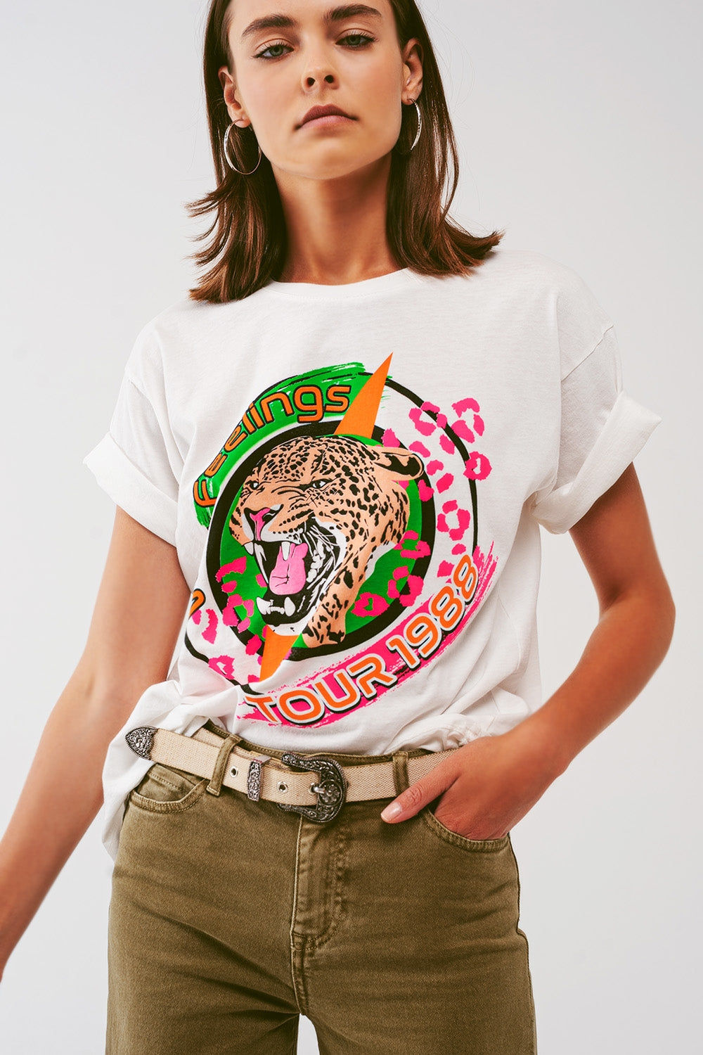 White T-Shirt with Stylish Tiger Print