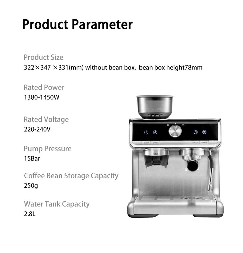 Thumbnail: BeanGrind SmartSteam Espresso Coffee Maker with Semiautomatic Grinder