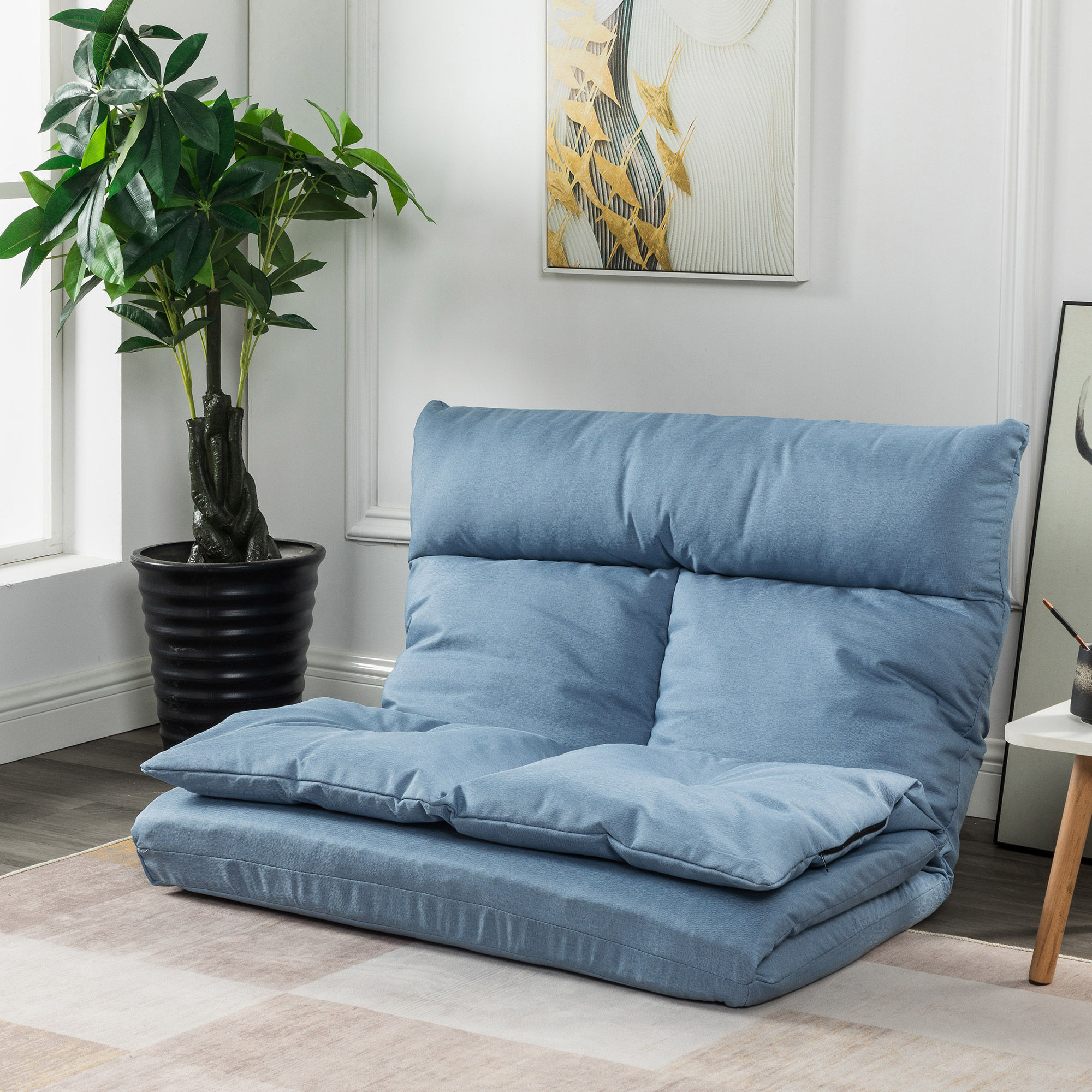 Folding Futon Sofa Blue