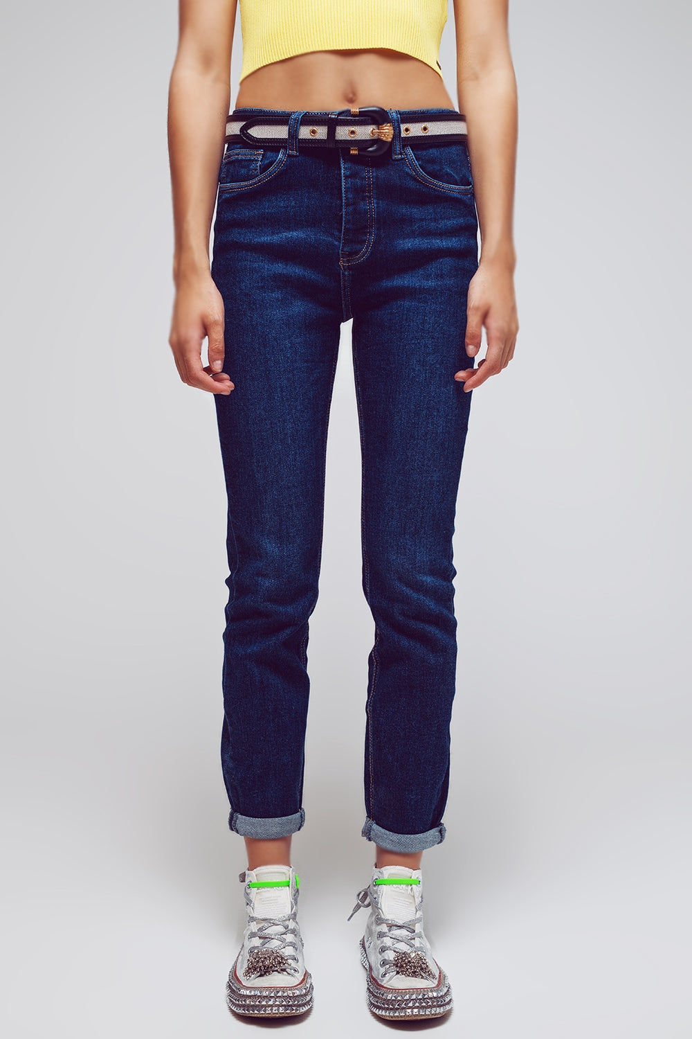 Skinny Fit Trendy Jeans in Mid Wash Blue