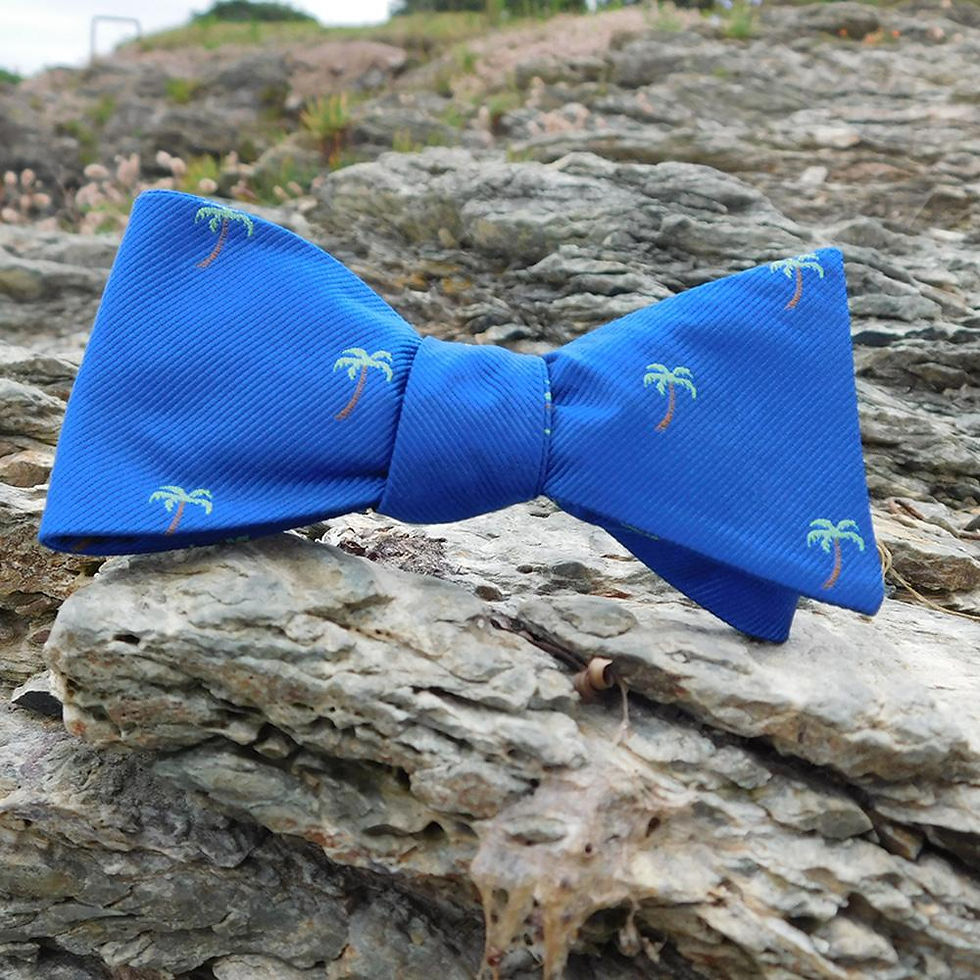 Miniatura: Palm Tree Bow Tie - Blue, Woven Silk