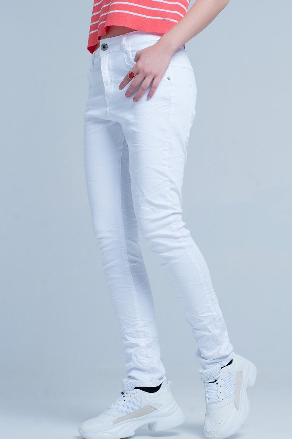 Miniatura: Trendy Jeans: White Wrinkled Skinny Jeans