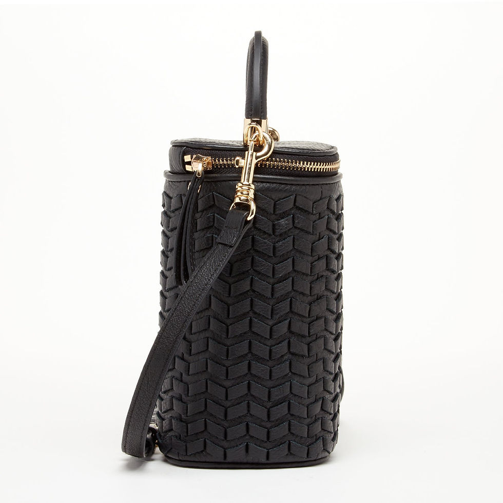 الصورة المصغرة: Elsa Small Leather Weave Bucket Bag Black