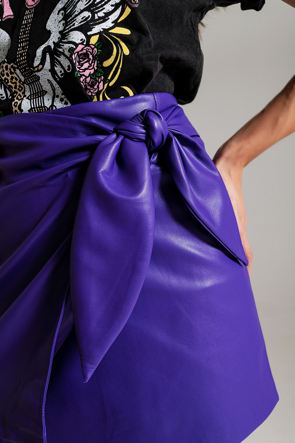 Thumbnail: Amethyst Bow Mini Skirt in Faux Leather