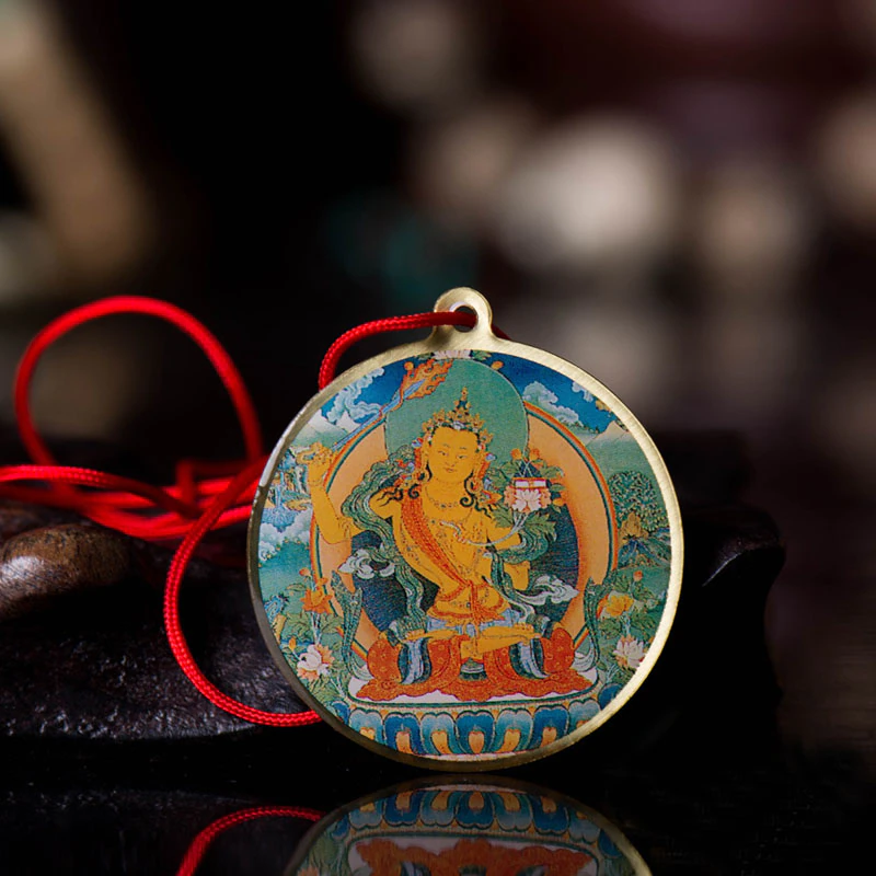 Thumbnail: Medicine Buddha Statue Thangka - Tibetan Buddhism Small Copper Foil Pendant