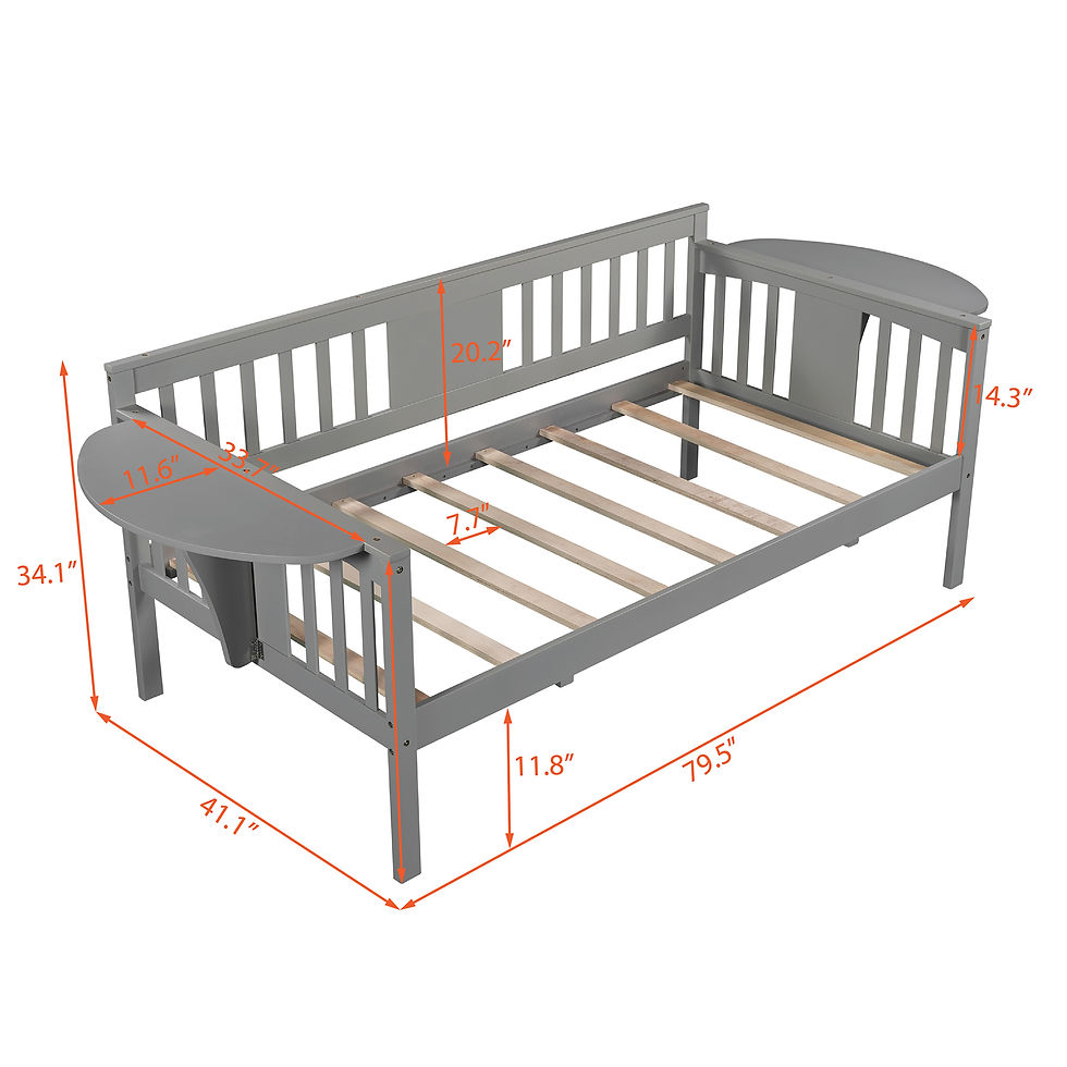 Миниатюра: Twin size Daybed, Wood Slat Support, Gray