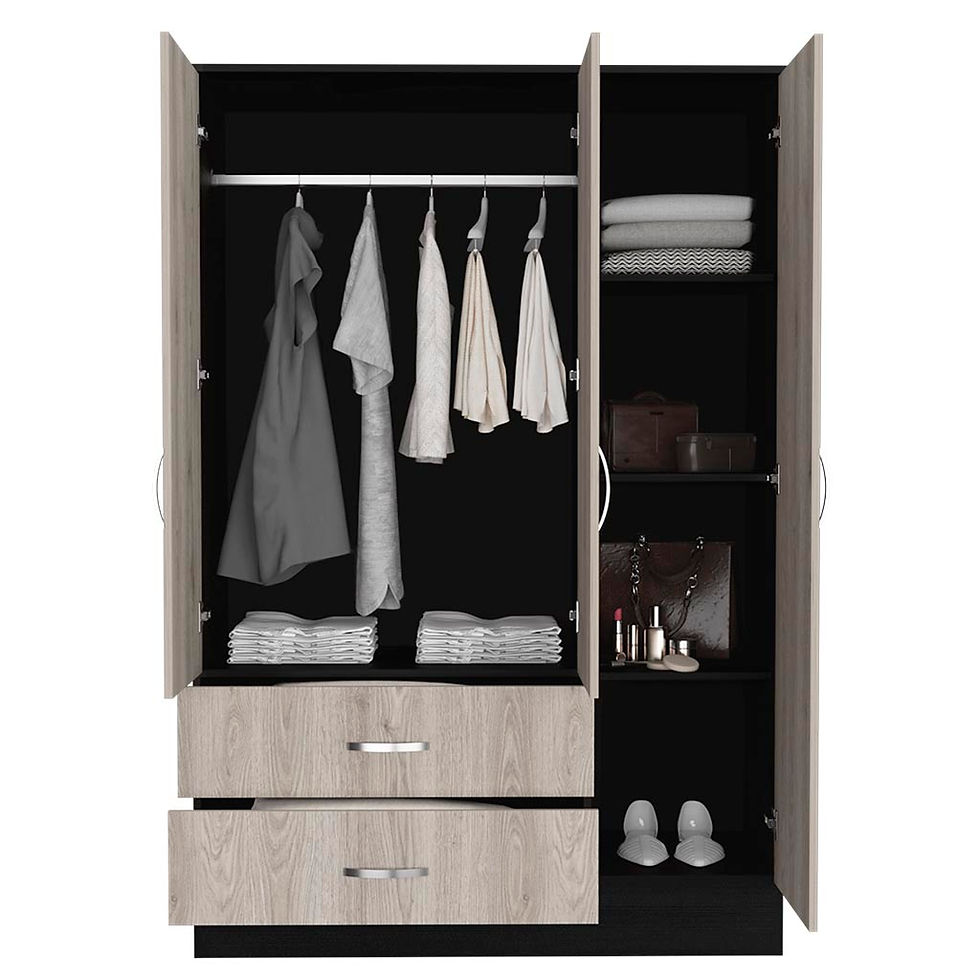 Thumbnail: iF. Mirrored Armoire: 2 Door Cabinet, 2 Drawers, Rods - Black / Light Gray #Dra.