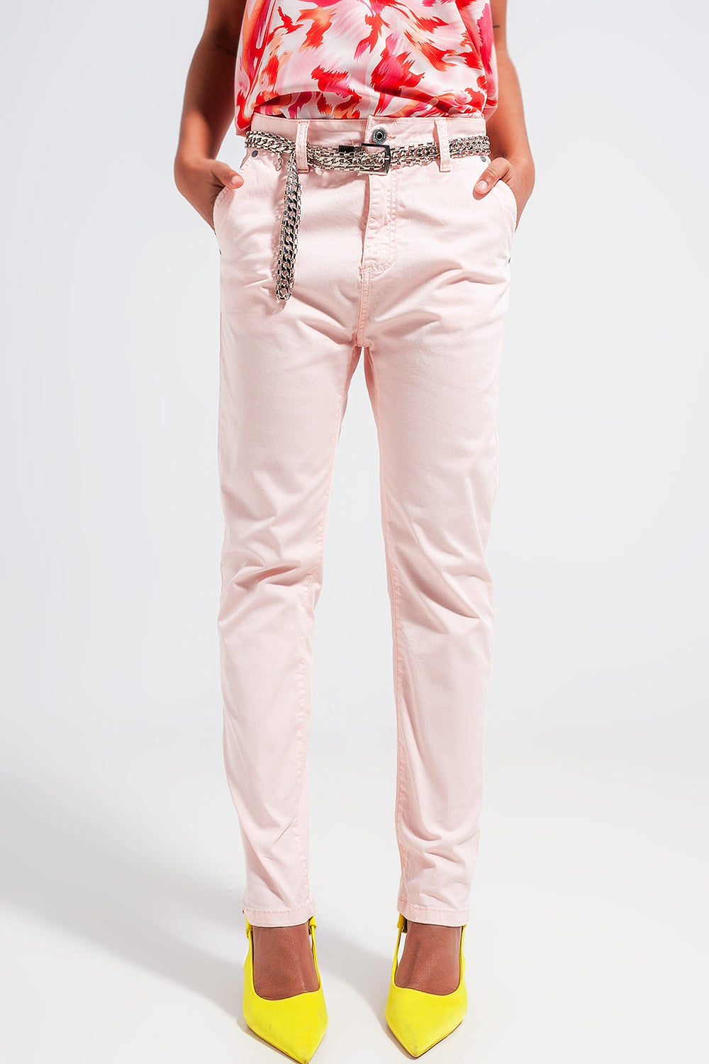 Cotton Blend Pants in Pink