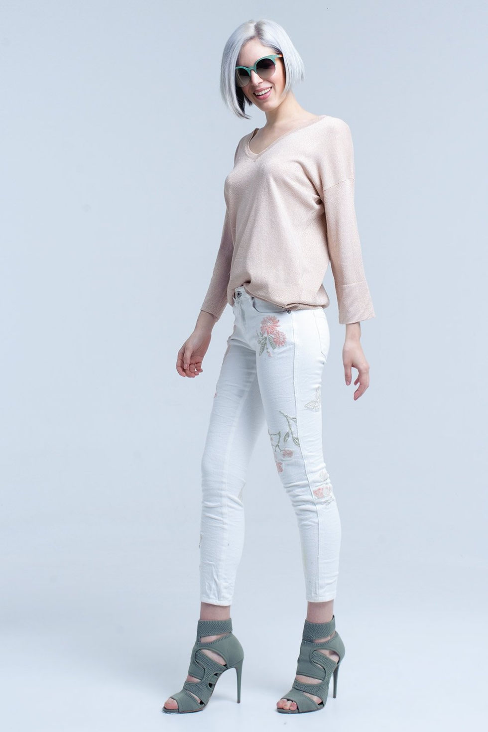 섬네일: Pink Knit Sweater With Gold Lurex Detail