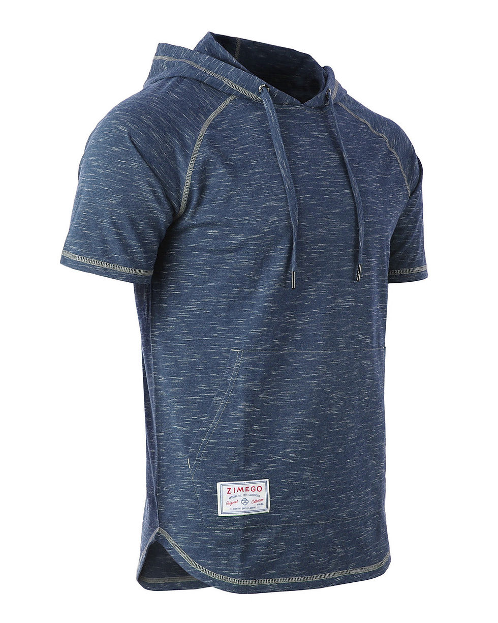 Thumbnail: ♂️ ZIMEGO Men's Short Sleeve Raglan Hoodie, Round Bottom Semi Longline T-Shirt