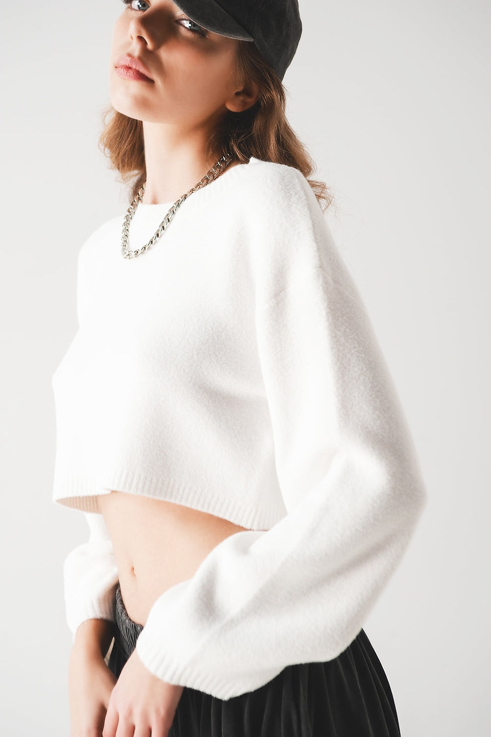 Thumbnail: Fluffy Cropped Jumper in Cream