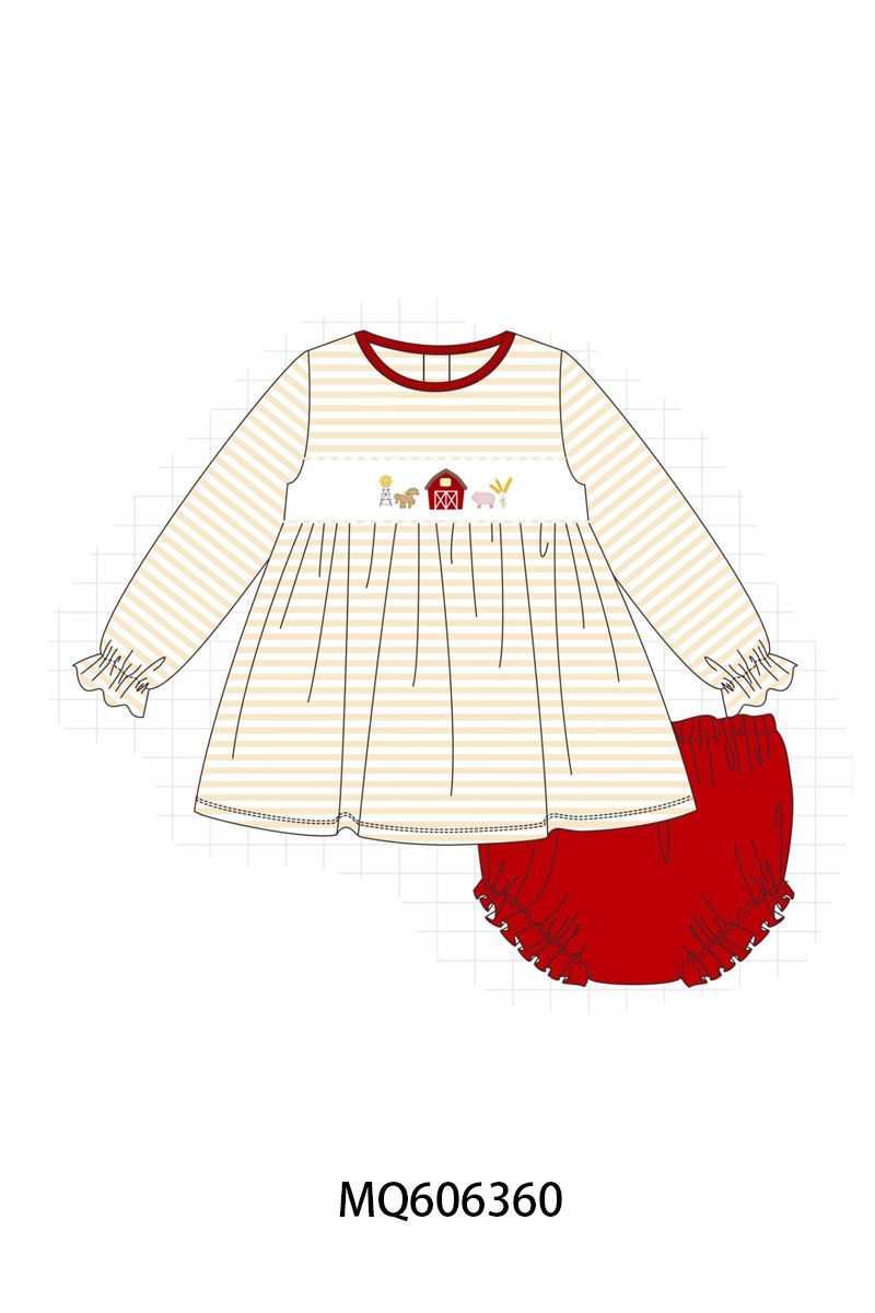 Red farm embroidered bloomer set