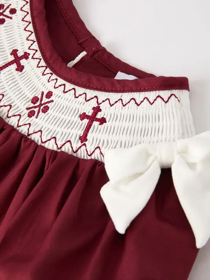 Thumbnail: Maroon smocked cross dress