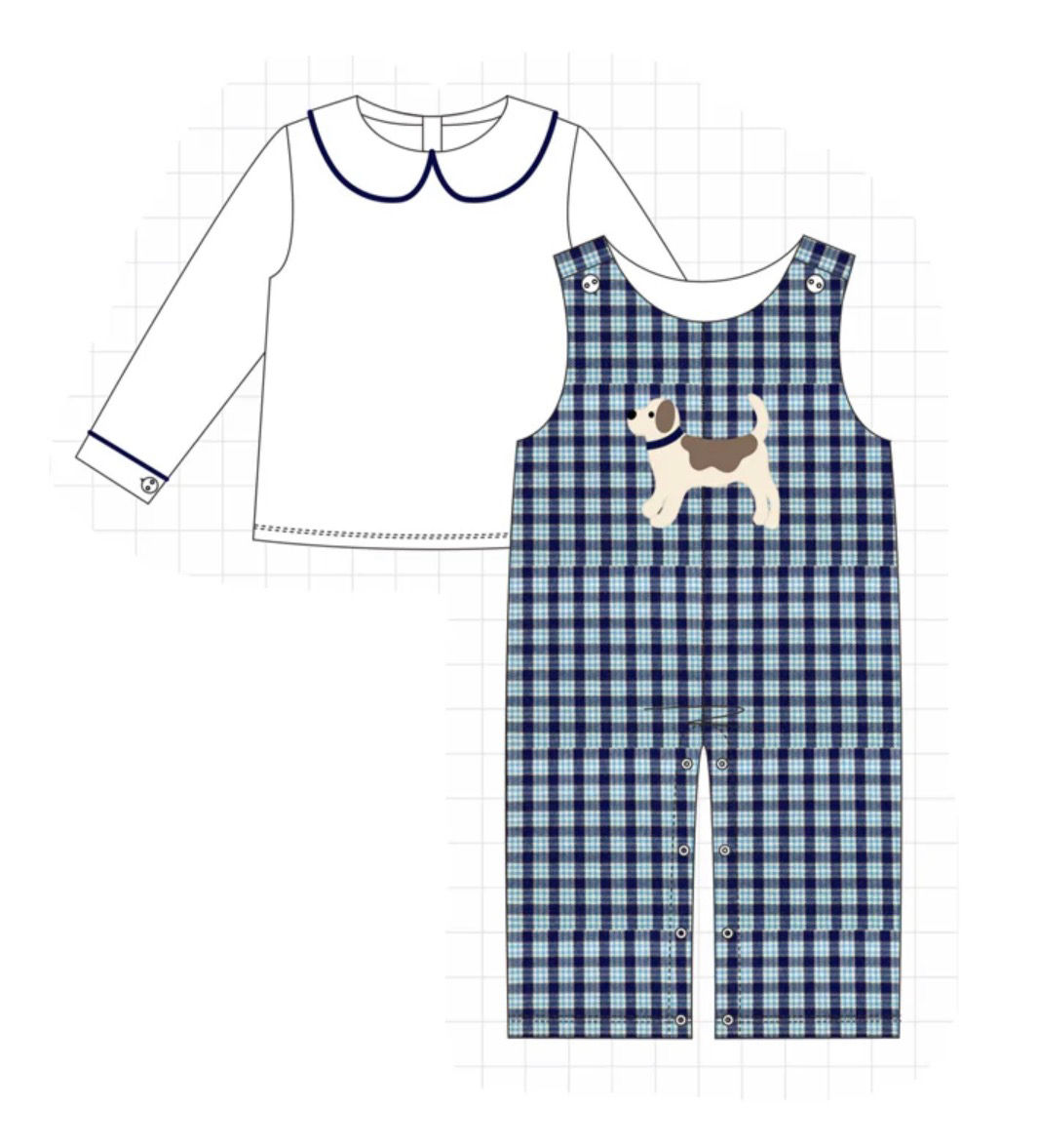 Navy gingham dog appliqué 2 piece Jonjon