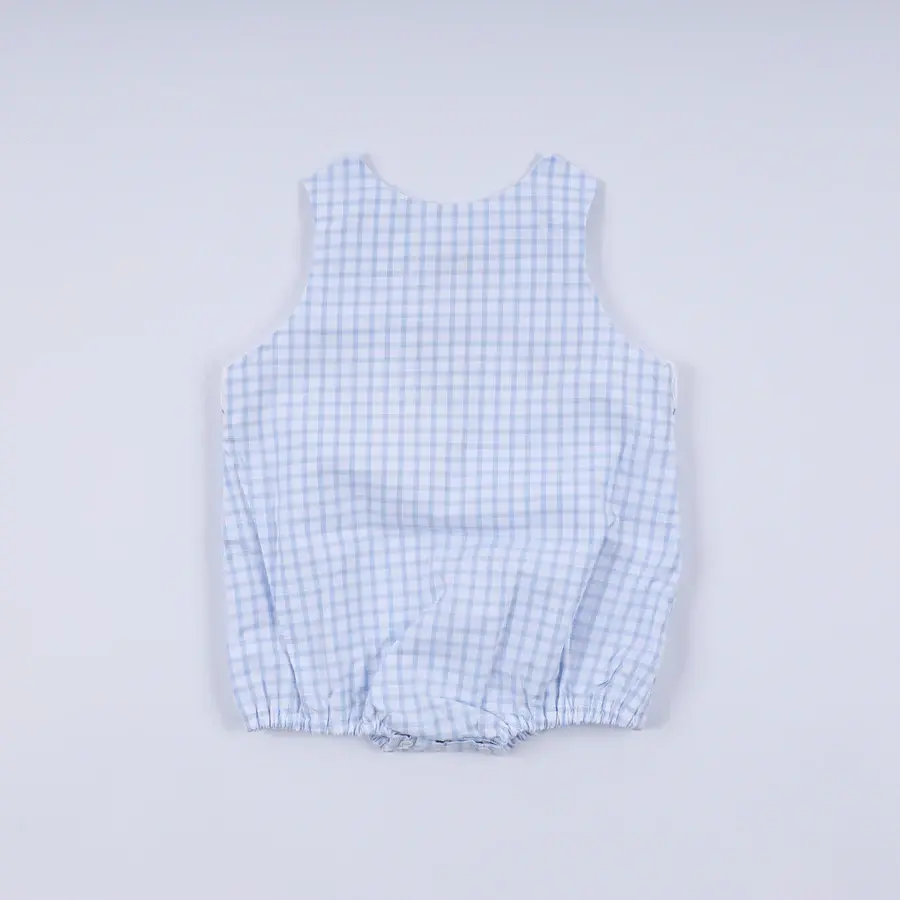 Thumbnail: Blue gingham hand smocked Mickey bubble