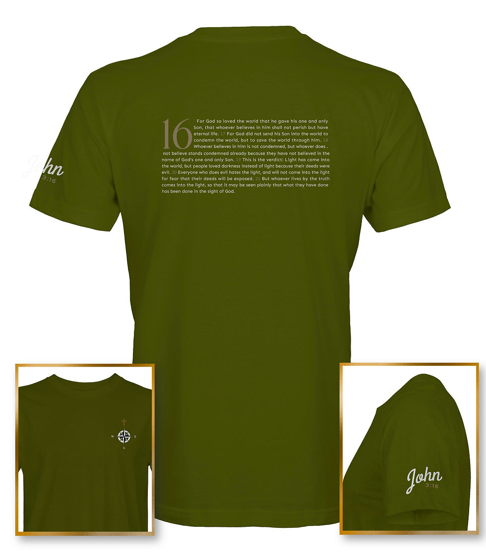 Thumbnail: John 3:16 olive shirt front design For God so loved the world Christian tee Always Iconic Apparels
