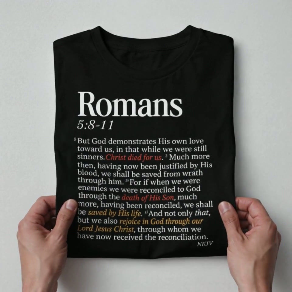 Thumbnail: Romans 5:8 Shirt | Christ Died For Us Christian Tee | Romans 5:8–11 Bible Verse