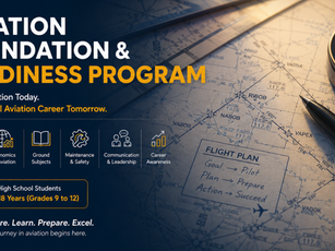 Aviation Foundation & Readiness Program poster over a map with compass and pen, promoting aviation careers for high school students.