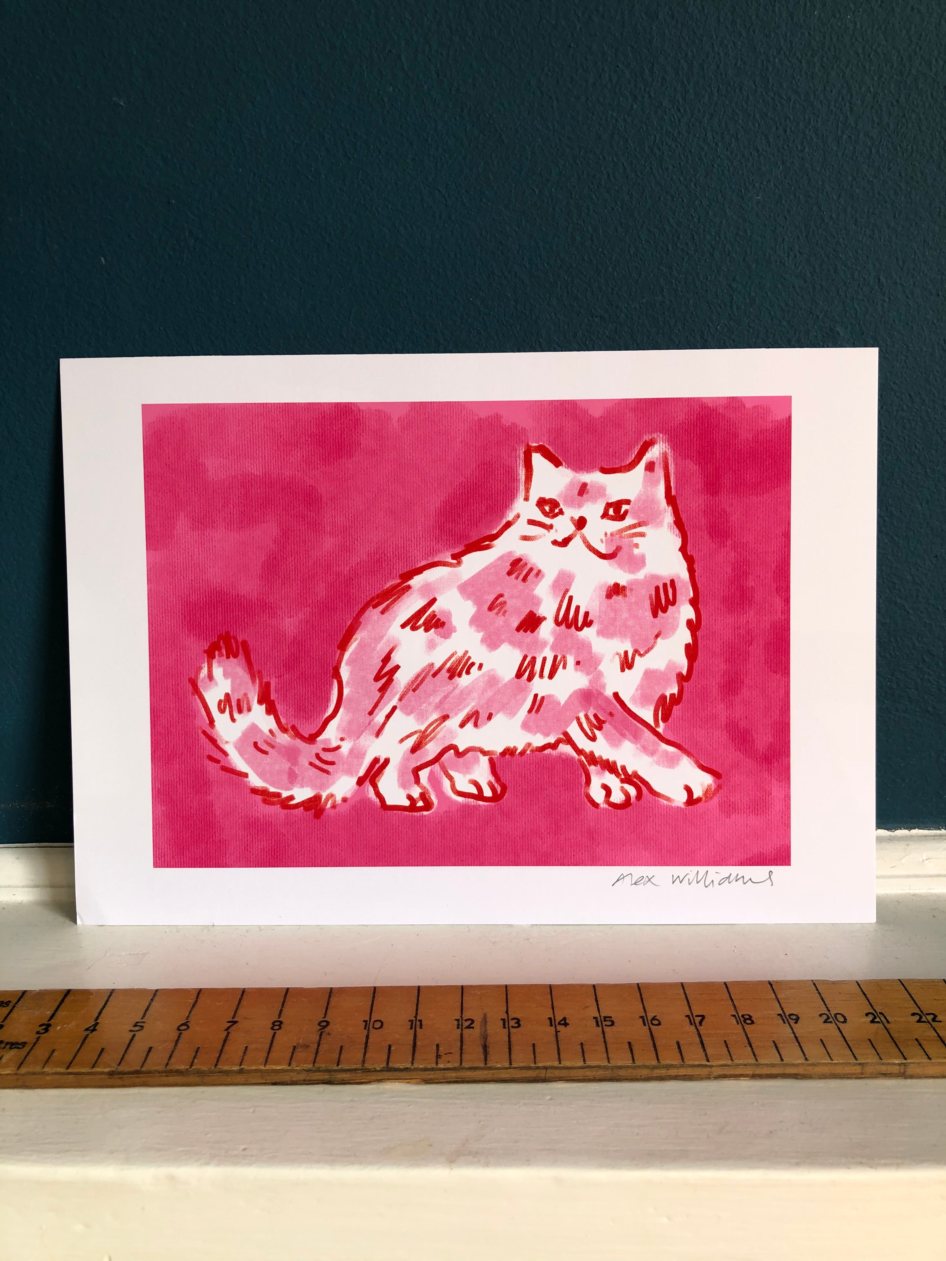Original digital print of a cheeky sassy cat on a pink background