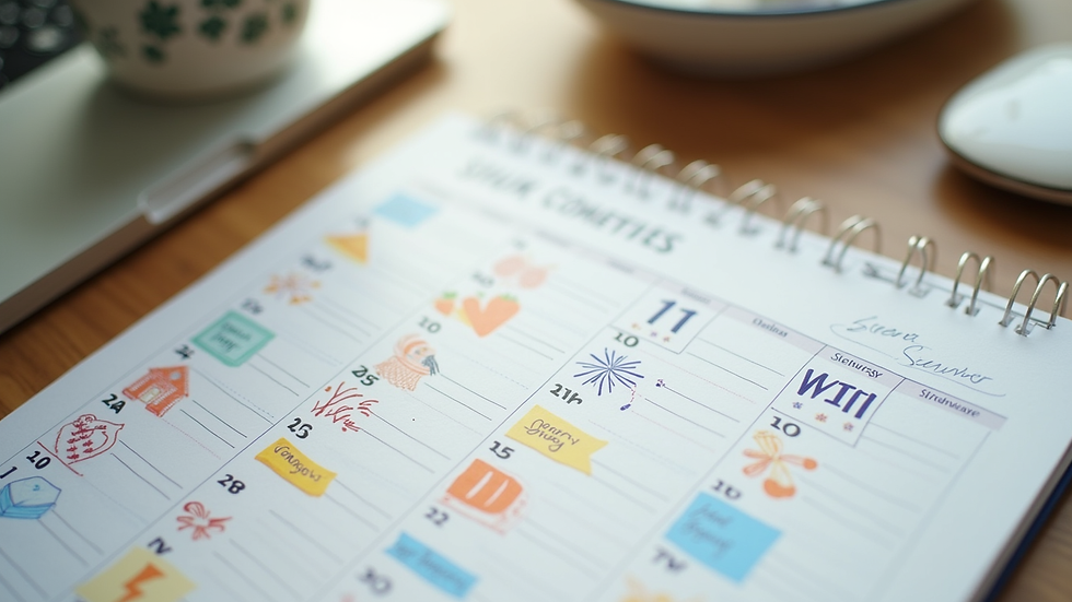 High angle view of a calendar with summer activities planned