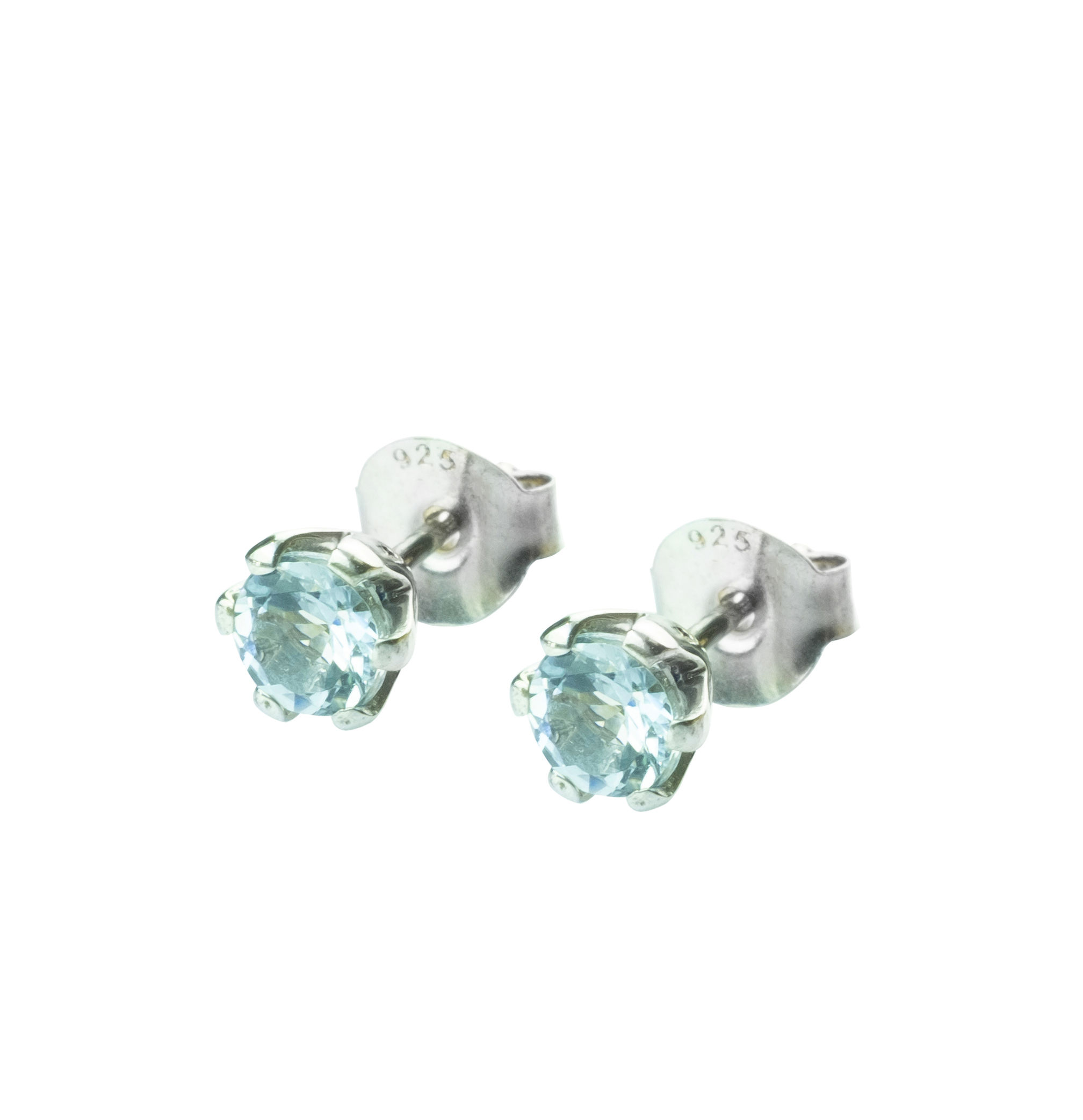 Sterling Silver Round Aquamarine Earrings- 5 MM