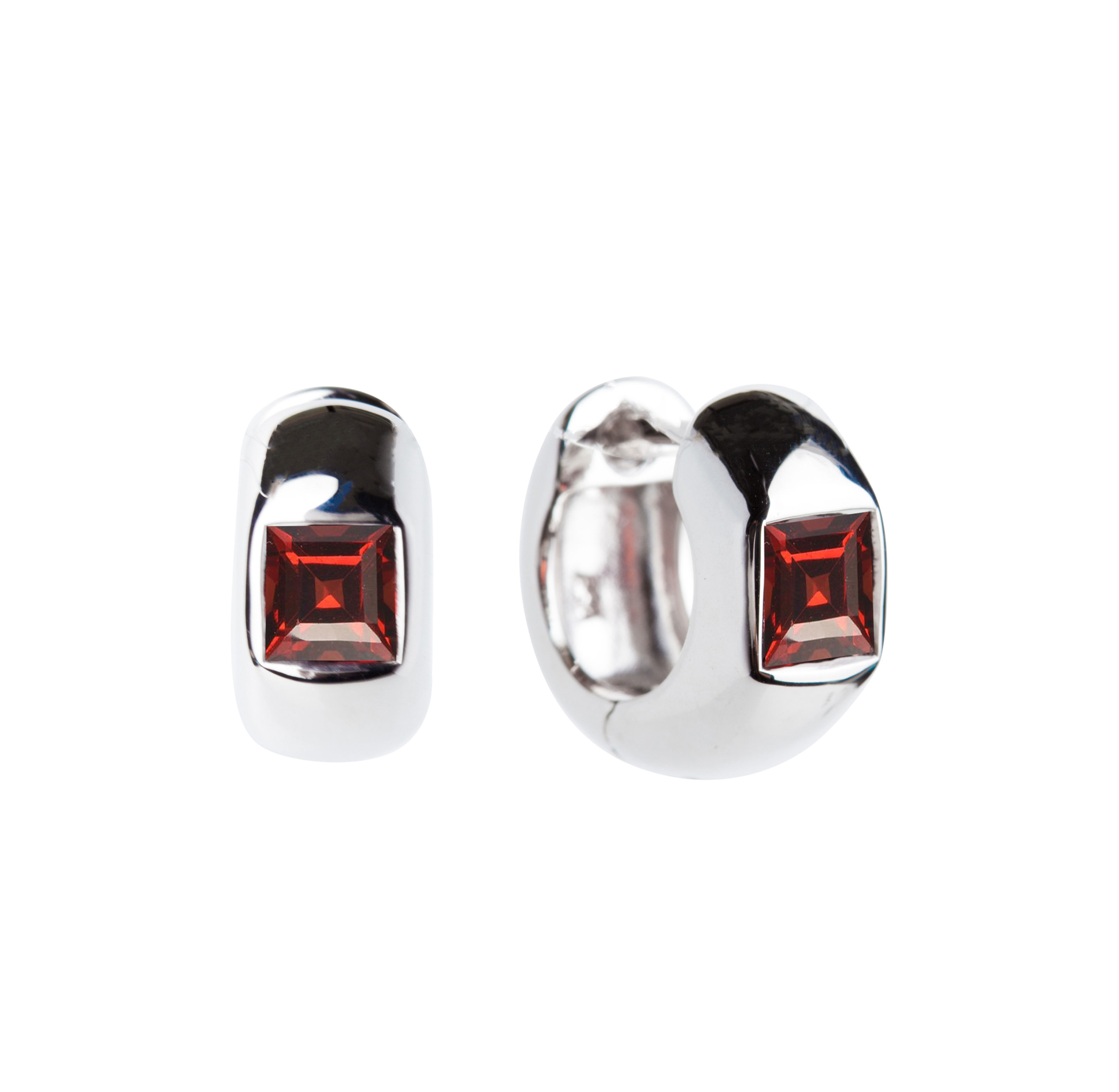 Sterling Silver Garnet Huggie Earrings