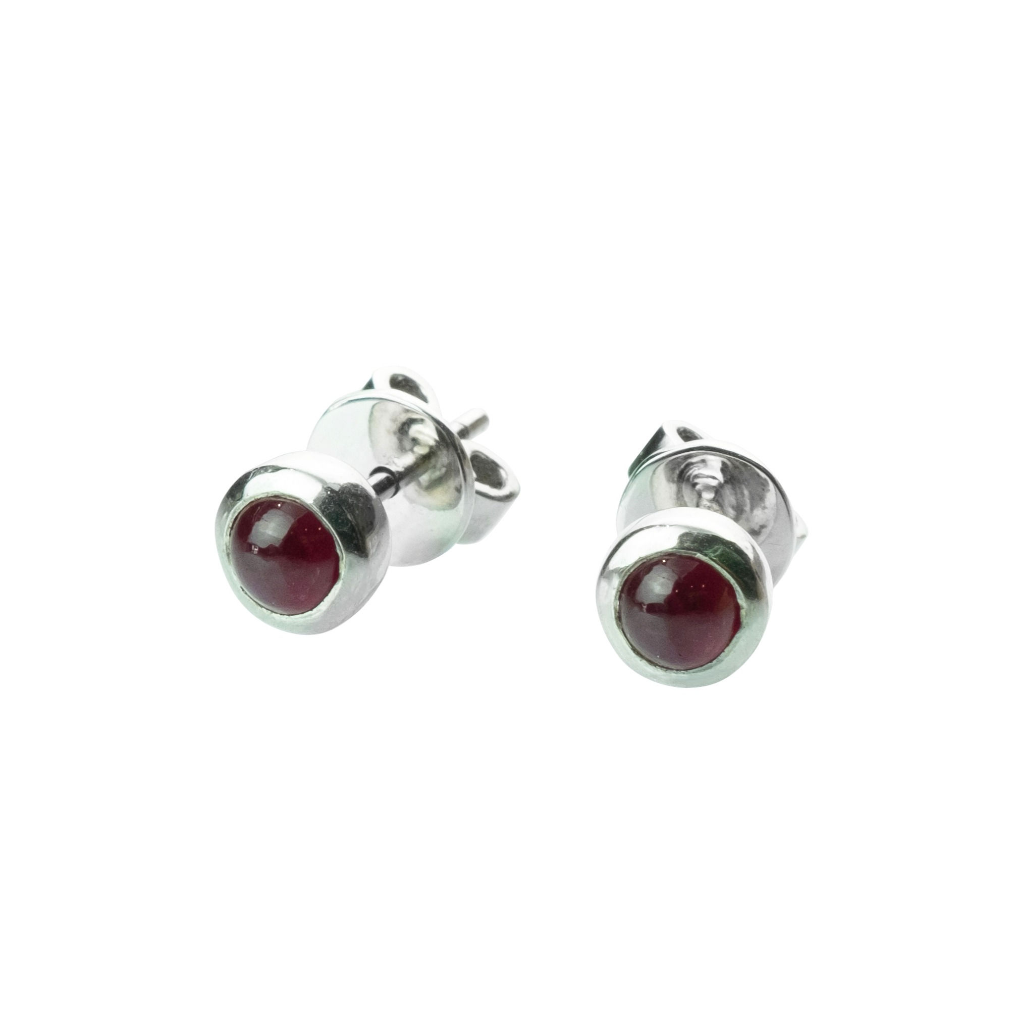 Sterling Silver Bezel Set Cabochon Ruby Earrings
