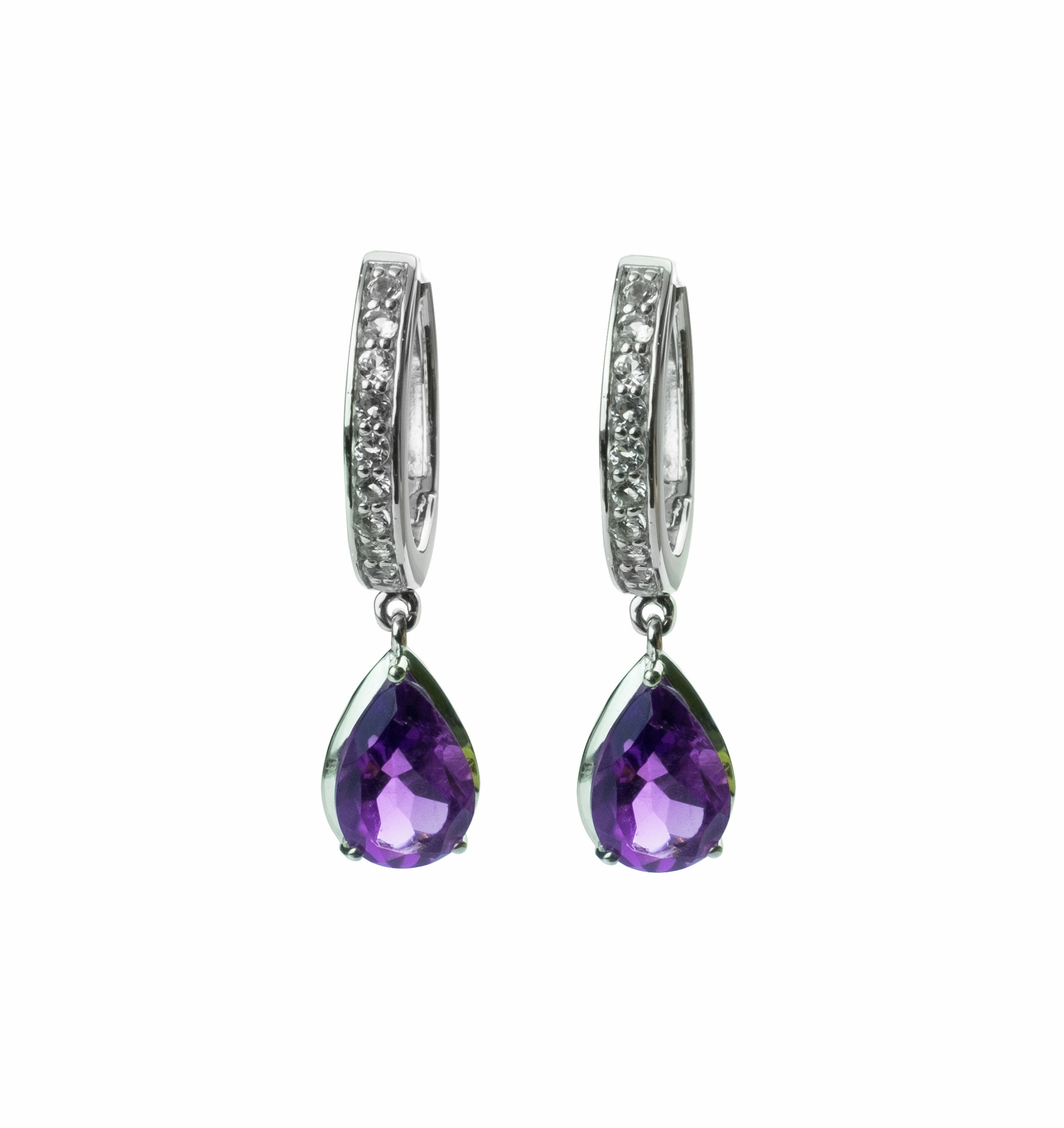 Sterling Silver Amethyst and White Topaz Dangle Earrings
