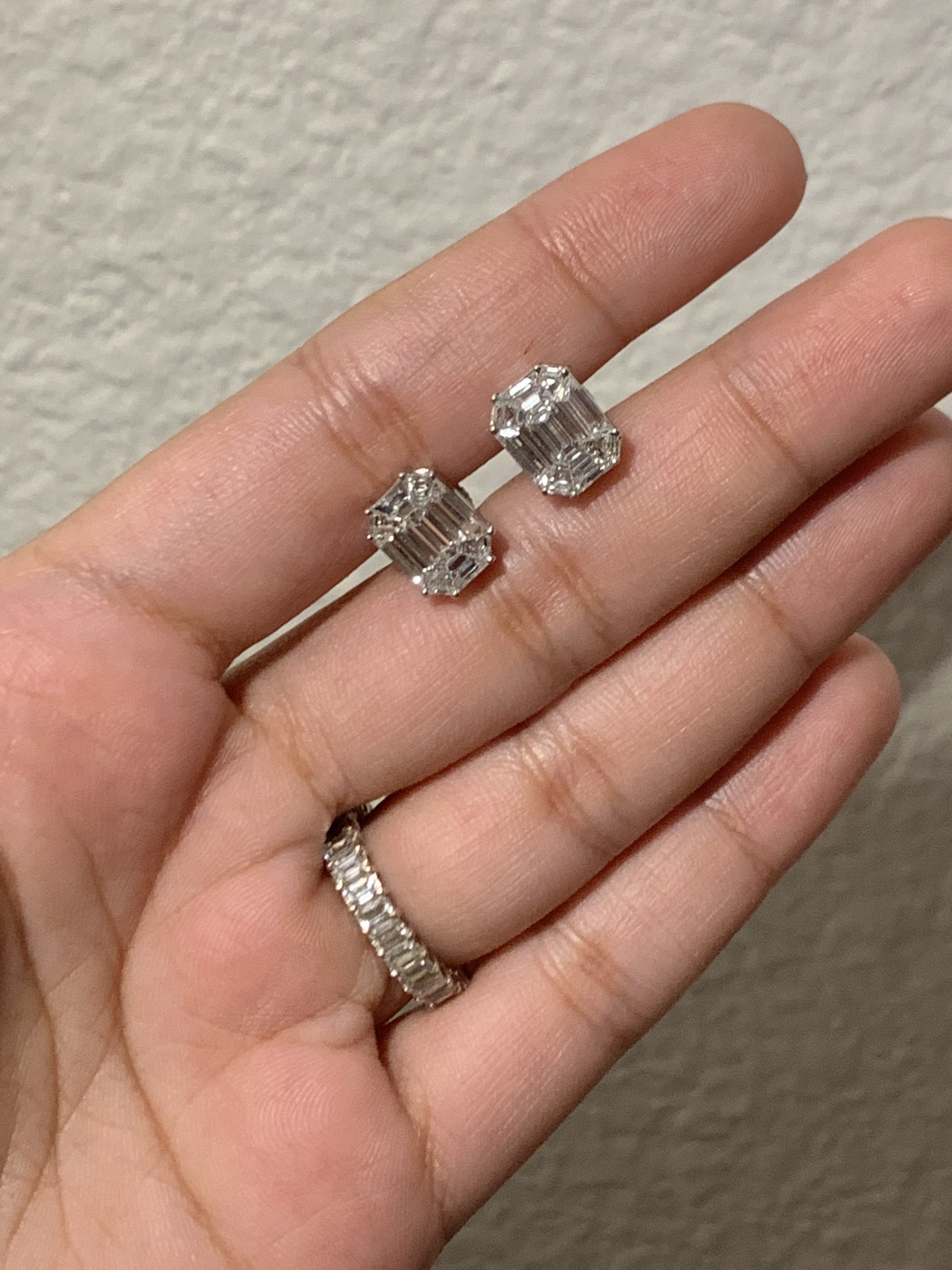 2.15 carat Emerald Cut Diamond Illusion set Earring in 14k Gold
