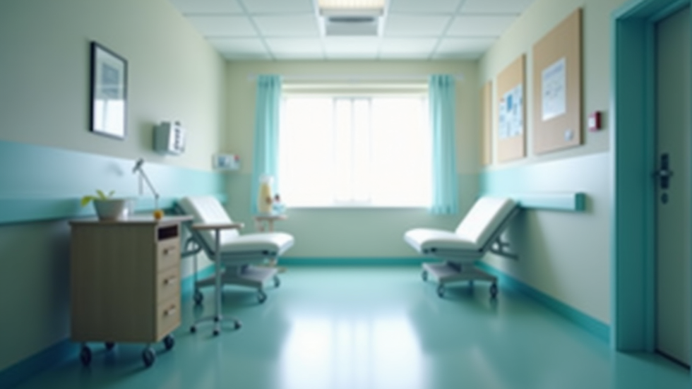 Eye-level view of a hospital room with sustainable hospital furniture