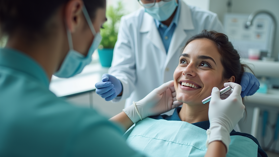 Eye-level view of a dental consultation with patient and dentist discussing treatment plan