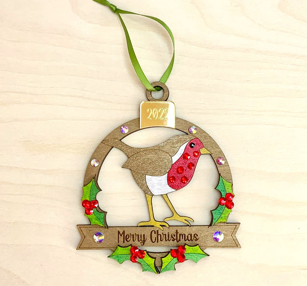 Merry Christmas Robin Wreath Wooden Decoration with 2023 date