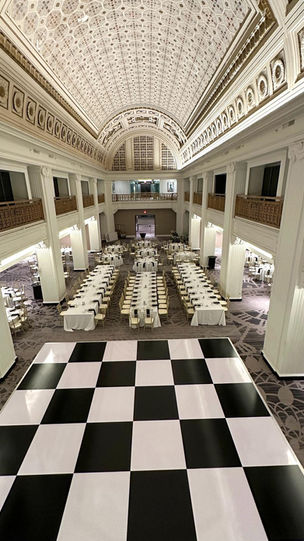 24x24 black and white checkered dance floor rental in Cincinnati Ohio at the Renaissance Hotel by Eden Rentals