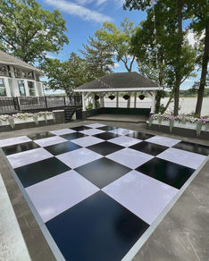 Outdoor checkered dance floor rental Toledo Country Club wedding Ohio